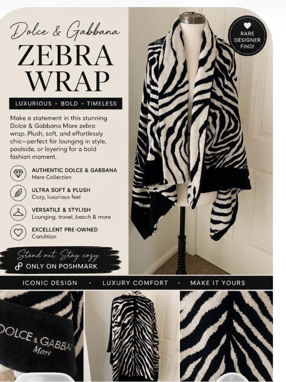 Dolce & Gabbana Black and White Zebra Plush Wrap